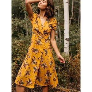 Floral mustard wrap dress